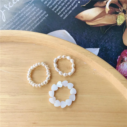 sengpan Elegant Sweet Natural Freshwater Pearl Ring Women Girls Beaded Elastic Rings Fashion Wild Casual Lolita Jewelry Creative Present