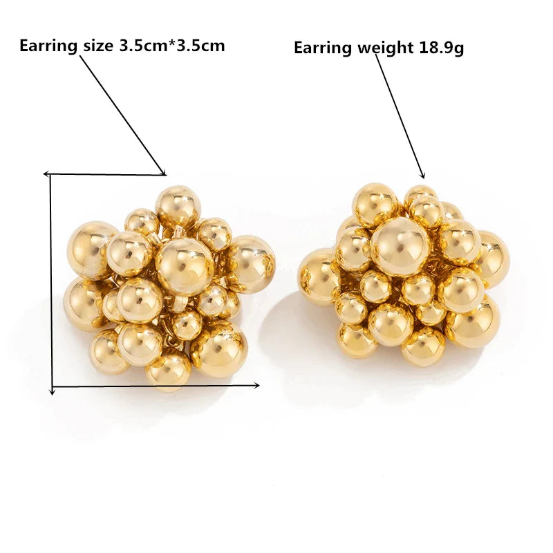 Lianfudai metal geometric beaded earrings for women, exaggerated hot-selling bead earrings, versatile 2024