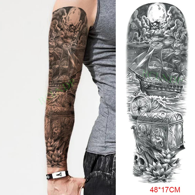 sengpan Waterproof Temporary Tattoo Sticker Anubis Ancient Egypt Greece Zeus Eye Full Arm Fake Tatto Flash Tatoo Sleeve for Men Women