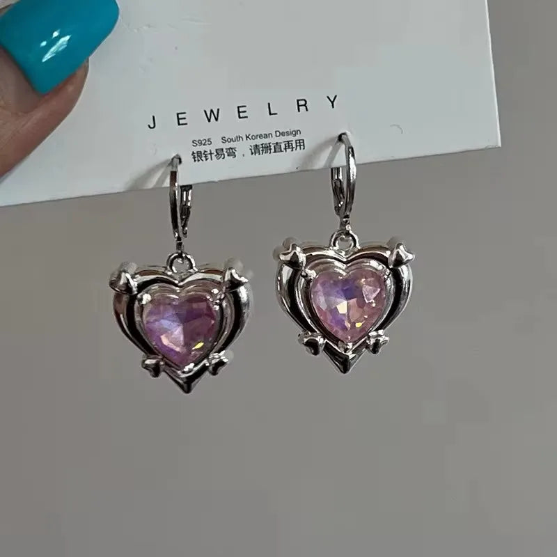 sengpan Harajuku Vintage Goth Pink Love Heart Hollow Metal Stud Earrings For Women Egirl Bff Trendy Party Aesthetic Jewelry Accessories