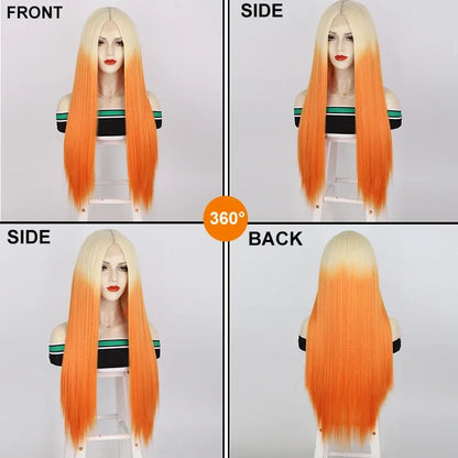 sengpan Long Straight Hair Wigs Blond Ginger Orange Middle Part Wig for Women Ombre Synthetic Cosplay Wig Heat Resistant Fiber Fake Hair