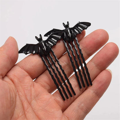 sengpan High Quality 1Pair Retro Bat Hairpin Halloween Fancy Dress Bat Bobby Pin Party Cosplay Props Durable Solid Color Hairpin