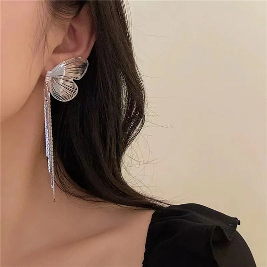 sengpan Tassel Butterfly Drop Earrings Silver Color Fashion Hanging Women Earrings Charm COOL Statement Jewelry Party Gift