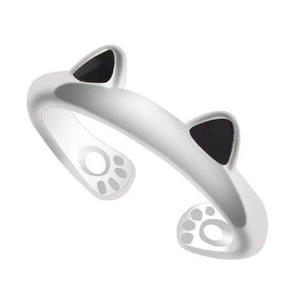 sengpan Cat Ear Finger Rings Open Cute Footprints Ring For Women Girl Pearl Hollow Geometric Gift Adjustable Fine Jewelry Accessories