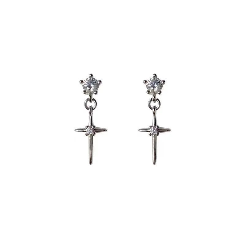 sengpan Mini Crystal Zircon Earrings Sweet Needle Unisex Ear Stud Pendant Cross Star Earbone Jewelry Cool Cute Punk Grunge Jewelry