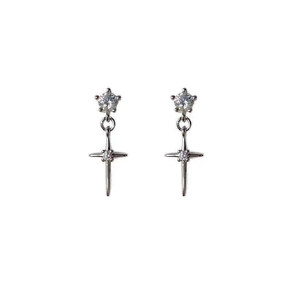 sengpan Mini Crystal Zircon Earrings Sweet Needle Unisex Ear Stud Pendant Cross Star Earbone Jewelry Cool Cute Punk Grunge Jewelry