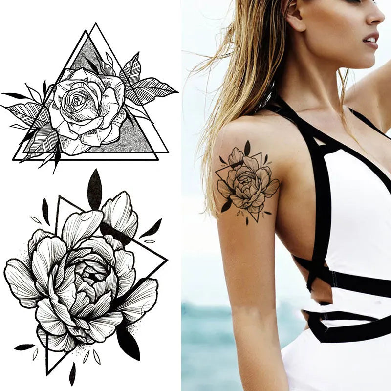 sengpan Waterproof Temporary Tattoo Stickers for Women Black Sexy Rose Butterfly Flowers Body Art Tattoo Arm Legs Sleeve Fake Tattoos