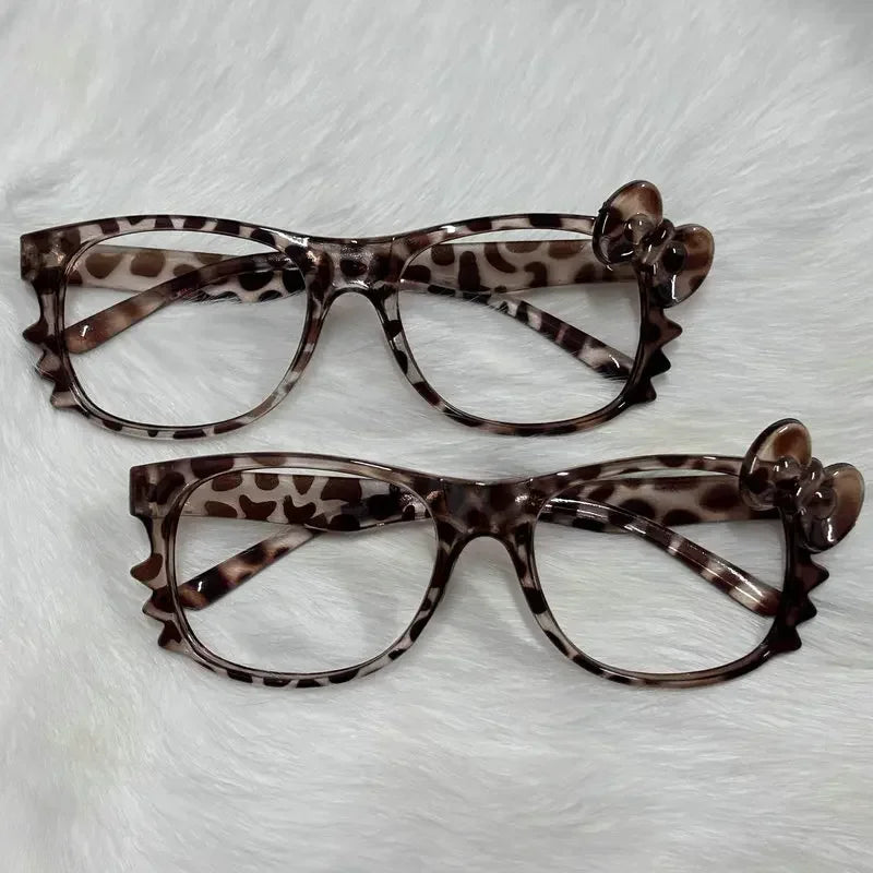 sengpan Y2K Hello Kitty Eyeglass Frame Anime Leopard Print Eyeglass Frame Kawaii Retro Glasses Cartoon Cute Eyewear Decorative Toys Gift