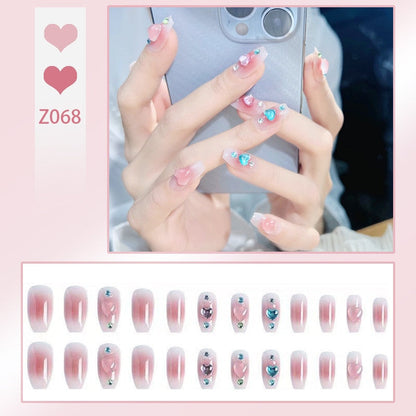 sengpan 24P Nail Art Fake Nails Japanese Ballerina Press on Nails Set Diamond Streamer Flash Fly Butterfly Seamless Removable False Nail