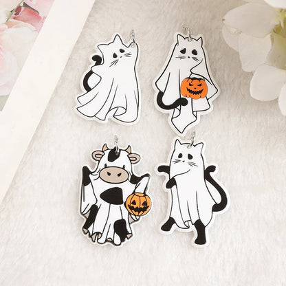 sengpan 8Pcs Halloween Charms Creative Acrylic Ghost Cat Cow Pendant For Keychain Necklace Jewelry Diy Making