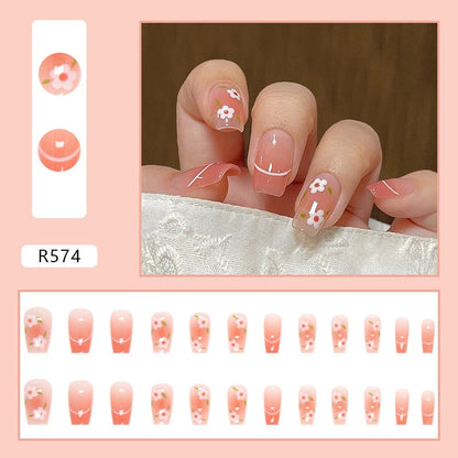 sengpan 24P Cute Childlike Rainbow Nail Art Full Cover Artificial Fake Nails Wearing Reusable False Nails Ballerina Press on Nail Art