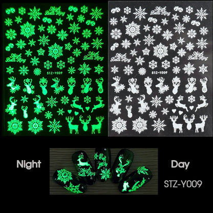 sengpan Luminous Nail Stickers Glow In Dark Halloween Nail Art Decoration Cartoon Skull Ghost Sliders Bones Spider Decal Tattoo GLYB-018