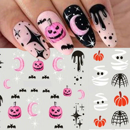 sengpan Halloween Nail Art Stickers Evil Pumpkin 3D Nail Decals Cartoon Skull Water Transfer Sticker DIY Festival Nail Decorations