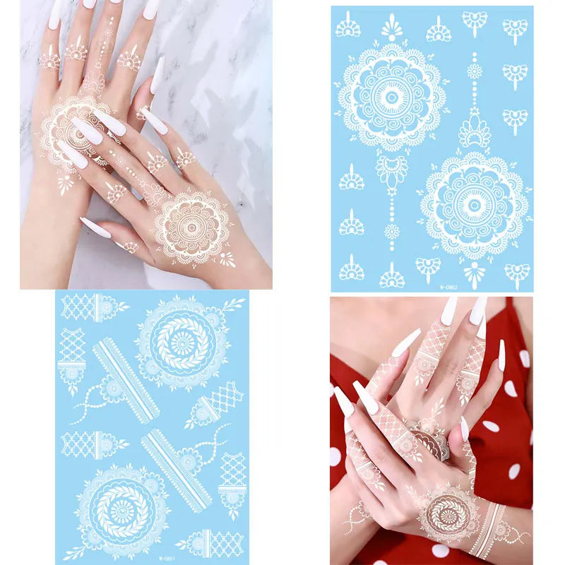 sengpan White Henna Lace Temporary Tattoos For Women Henna Design Stickers for Hand Hena Tattoo Waterproof Wedding Decoration