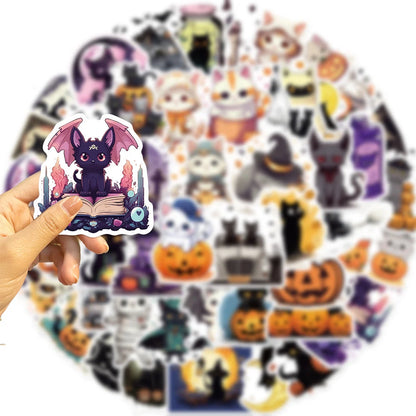 sengpan Halloween Cat Stickers for iPad, Scrapbook, Suitcase, Phone, Vintage Stationery Things, DIY Sticker, Craft Supplies, 50Pcs