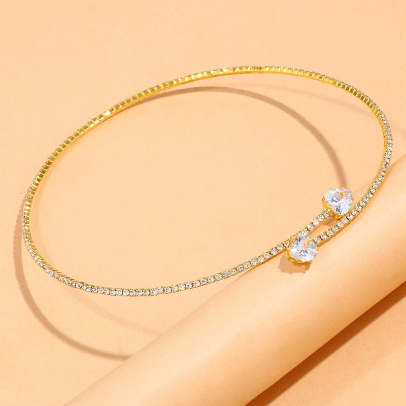 sengpan Women Diamante Rhinestone Choker Necklace Silver Color Wedding Bridal Party Crystal Collar Choker Chain Necklace Jewelry