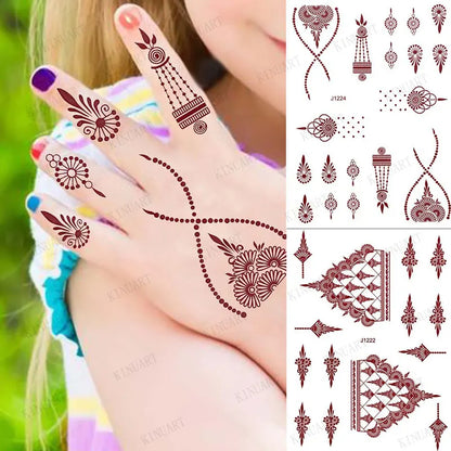 sengpan Children's Temporary Tattoos Brown Henna Tattoo Sticker for Little Girl Mehndi Stickers for Hand Body Art Fake Tattoo Waterproof