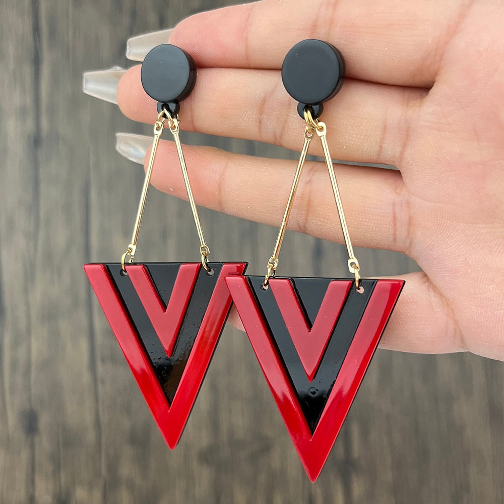 sengpan Triangle Drop Earrings Exaggerated Personality Geometric Acrylic Long Drop Earrings for Women Women's Party Jewelry Direct Sales