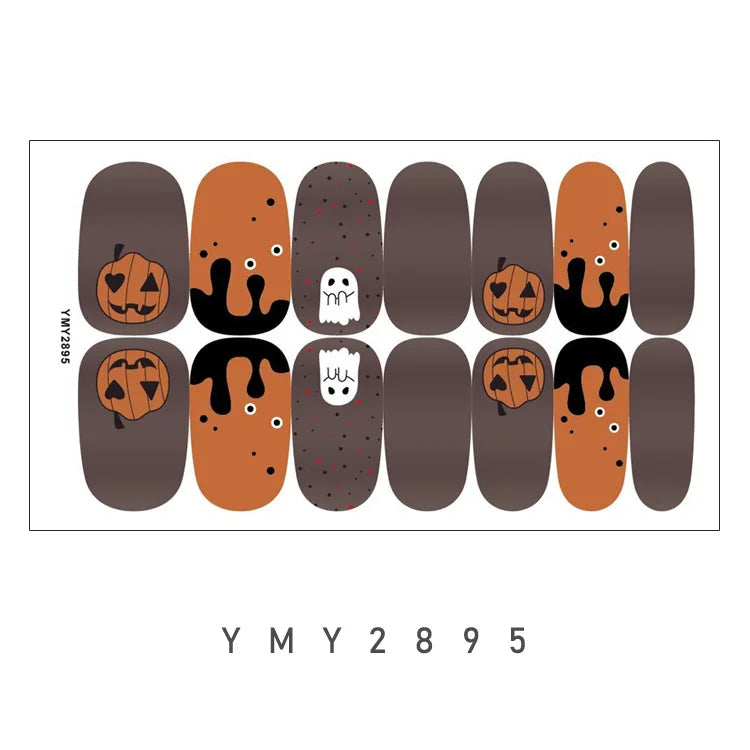 sengpan Baking Free Halloween Nail Stickers Full Sticker Fashion Nail Art Jewelry  Pumpkin Ghost Wholesale Applique Nail Sticker