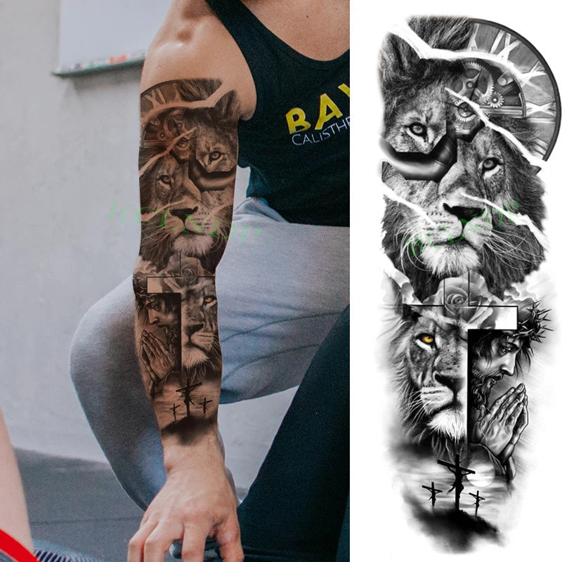 sengpan Waterproof Temporary Tattoo Sticker Anubis Ancient Egypt Greece Zeus Eye Full Arm Fake Tatto Flash Tatoo Sleeve for Men Women