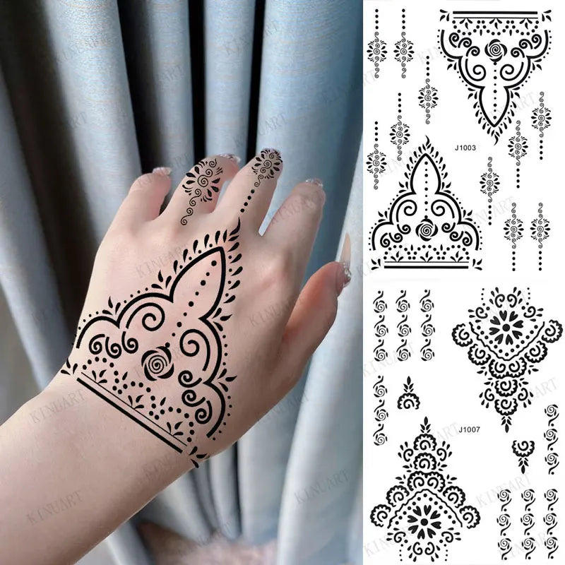 sengpan Black Henna Tattoo Stickers for Hands Temporary Tattoos Body Lace Tatoo Temporari Waterproof Fake Tattoo for Women Hena Tatoo