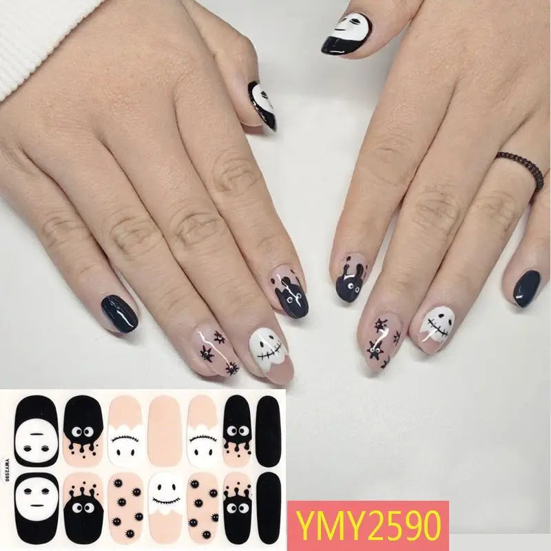 sengpan Baking Free Halloween Nail Stickers Full Sticker Fashion Nail Art Jewelry  Pumpkin Ghost Wholesale Applique Nail Sticker