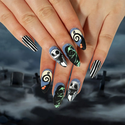 sengpan 24P/Set Halloween Fake Nails Art Ghost Face Pumpkin Spooky Designer Girls Party Press on Nail Tips Wearable Stick on Nails False