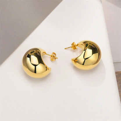 sengpan Korean Trend Metal Heart Stud Earrings for Women Punk Elegant Minimalist Smooth Love Eardrops Girl Party Jewelry Couple Gifts