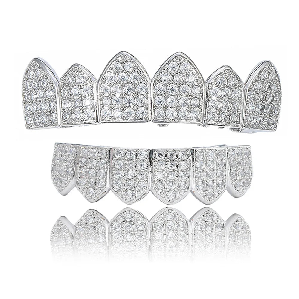 sengpan Hip Hop Cubic Zircon Teeth Grillz Top & Bottom Grills Punk Teeth Caps Cosplay Party Rapper Jewelry Halloween Teeth Decoration ﻿