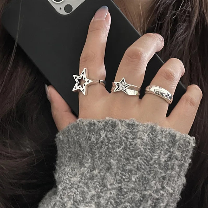 sengpan Fashion Pentagram Geometric Star Ring For Women Adjustable Finger Ring Jewelry Vintage Irregular Aesthetics Y2k Accessories