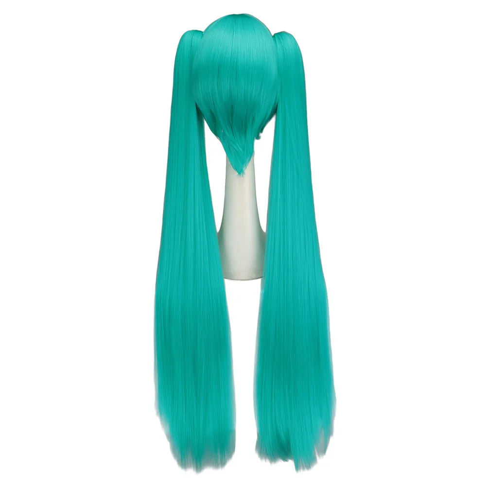 sengpan W Synthetic Hair Miku Cosplay Long Wig Green Heat Resistant Party Wigs with 2 Clip Ponytails Wigs