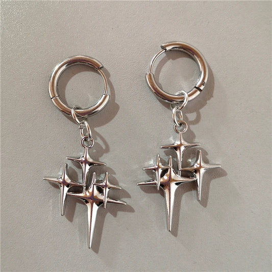 sengpan Punk Goth Star Cross Drop Earrings For Women Men Charms Earring Korean Fashion Grunge Vintage Jewelry Hip Hop Rock Accessories