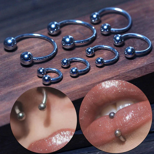 sengpan  -  2Pcs 16G Cone Septum Ring Stainless Steel Horseshoe Nose Piercing Spike Lip Rings Silver Color Tragus Helix Earring Body Jewelry