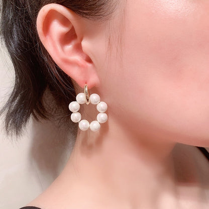 sengpan Asymmetric Natural Freshwater Pearl Earrings New Trend Double Circle Dangle Earrings French Unusual Drop Earrings