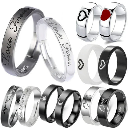 sengpan 2PCS Black White Lozenge Couple Rings Set Open Adjustable Ring Eachother Lovers Minimalist Ring Gift Wedding Rings Bride Jewlery