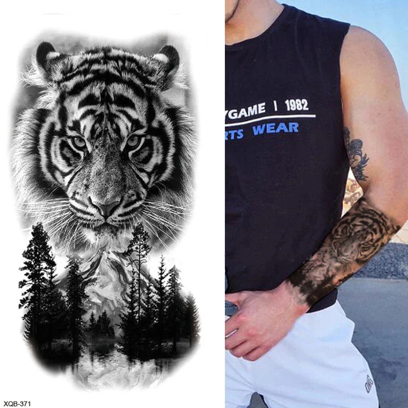 sengpan Black Forest Animal Temporary Tattoos for Men Wolf Tattoo Stickers Tiger Skull Skeleton Fake Tattoo for Women Arm Sleave