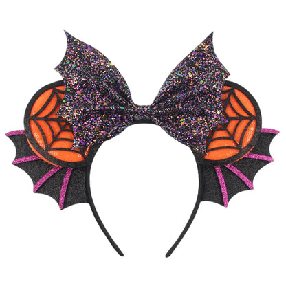 sengpan 2024 Nieuwe Disney Mouse Ears Headband  Hoofdband Bat Pompoen Lovertjes Strik Halloween Festival Feest Cosplay Haaraccessoires