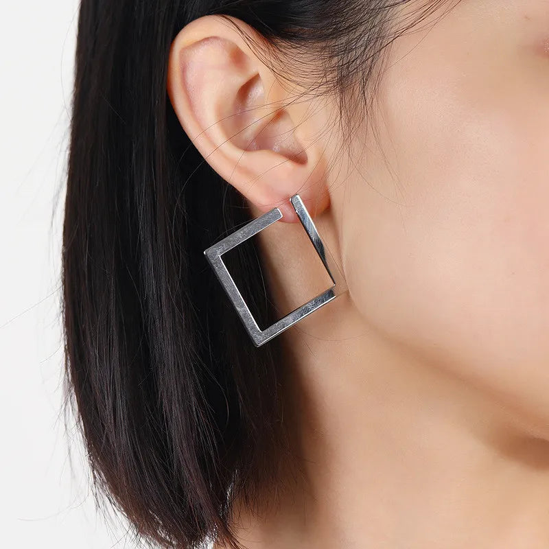 Lianfudai Minimalist Square Earrings Irregular Stud Earrings New Exaggerated Cold Wind Fashion Earring for Women Opening Accessories