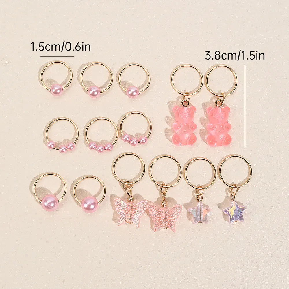 sengpan 14Pcs Cute Bear Dreadlocks Hair Braid Hair Rings Dreadlock Charms Decorative Butterfly Braid Twist Hair Accessories Extension