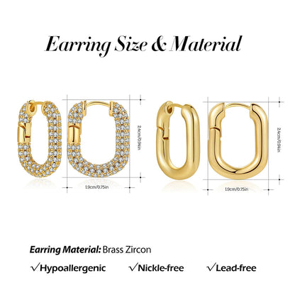 sengpan Luxury Cubic Zirconia U Shape Geometric Hoop Earrings for Women Gold Plated Circle Square Ear Buckle Huggie Hoops Jewelry