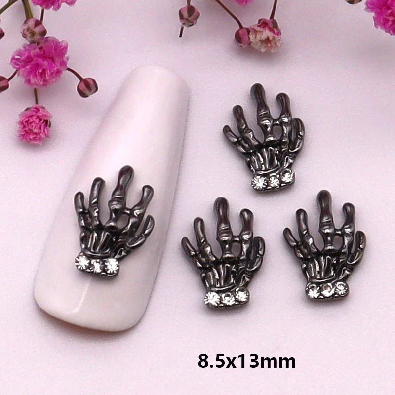 sengpan 10pcs/Pack Metal Halloween Collection Nail Art Decorations Pumpkin Skeleton Spider Skull Shiny Rhinestone Charm Nail Accessories