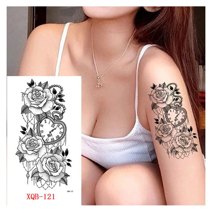 sengpan Black Forest Tattoo Sticker for Men Women Tiger Wolf Death Skull Temporary Tattoo Fake Henna Skeleton King Animal Tatoo Pattern