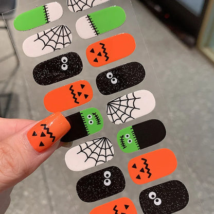 Lianfudai New Halloween Nail Sticker Self-adhesive Lacquer Strips On Nails Full Cover Skull Pumpkin Manicure Film Easter Nail Stickers