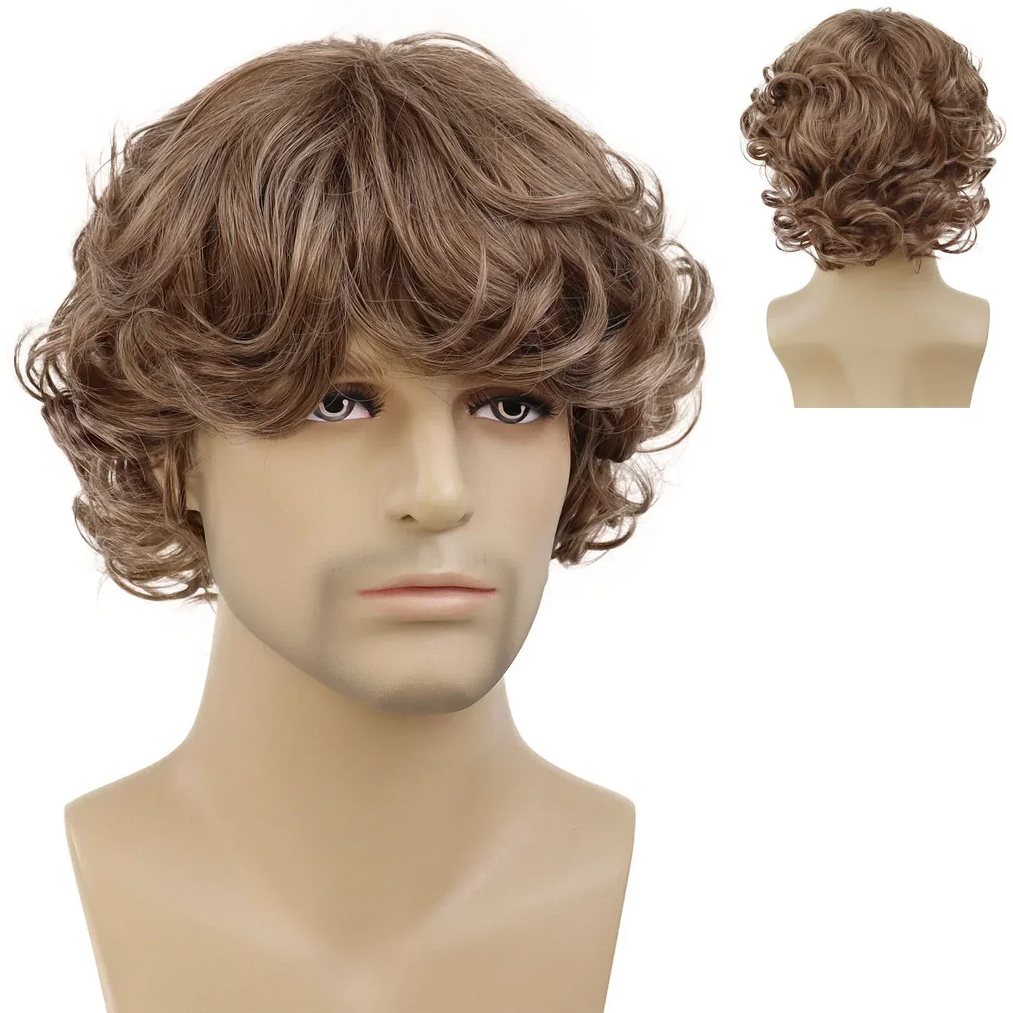 sengpan Synthetic Curly Men Wig Short Brown Hair Businessmen Curly Haircut Man Guys Natural Hairstyle The Summer Outfits Cosplay Costume