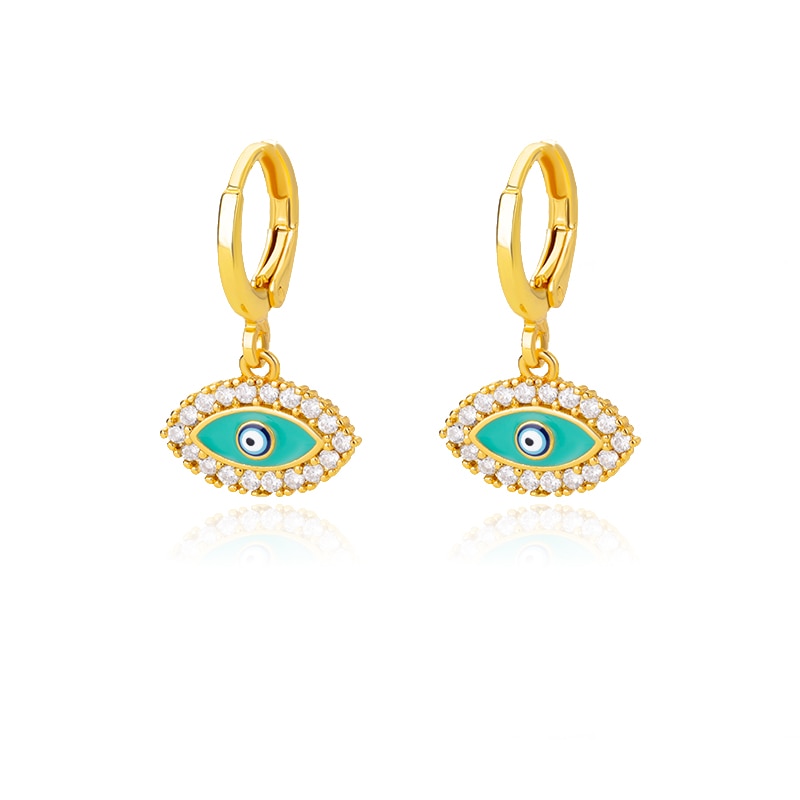 sengpan Zircon Evil Eye Earrings For Women Stainless Steel Gold Plated Turkish Demon Eye Hoop Piercing Earring Goth Jewelry aretes