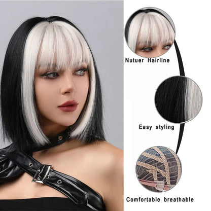 sengpan Bob Wig Black For Black Women Black Short Wig With Bangs Heat Resistant Synthetic Wig Suitable For Everyday Halloween Party Use