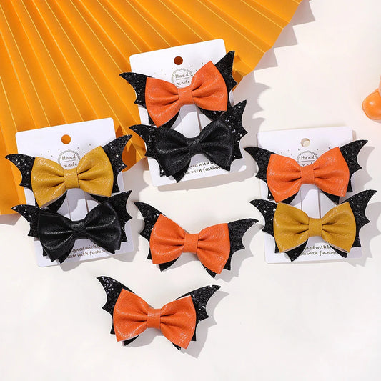 sengpan 2pcs Halloween Barrettes Bat Wing Bow Hair Clips Girls Bangs Clips Theme Party Performance Headdress Barrettes Cosplay Headwear