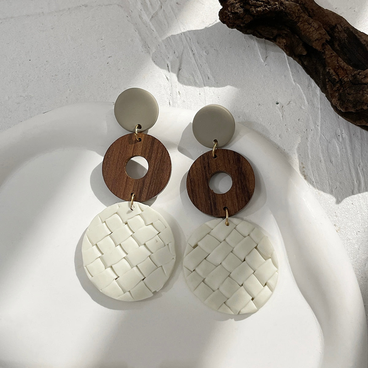 sengpan Multiple Handmade Braided Polymer Clay Round Circle Drop Earrings for Women Unique Sweet Clay Knit Geometric Earrings