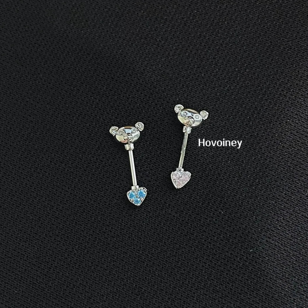 sengpan  -  1PC Stainless Steel Left Ear Silver Color Bear Clips Helix Cartilage Fake Piercing Jewelry Non Pierced Earrings