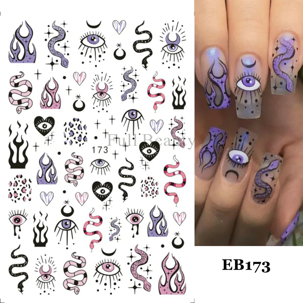 sengpan 5D Embossed Halloween Nail Stickers Skull Chams Spooky Flower Ghost Nail Decals Spider Web Skeleton Sliders for Manicure NTJI-5D